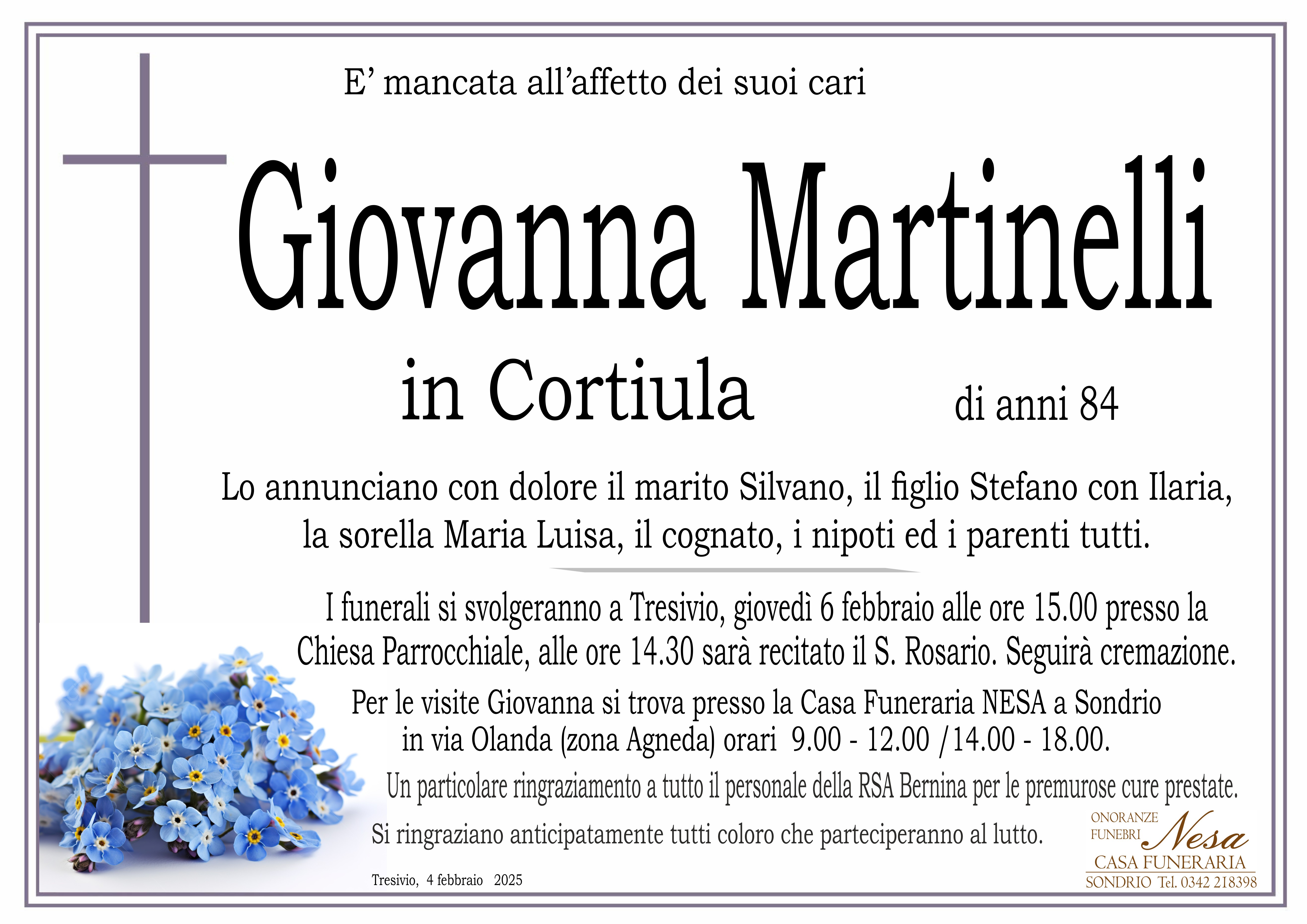 Necrologio GIOVANNA MARTINELLI